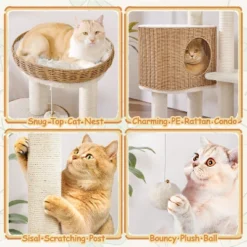 Yaheetech 36″ Tall Rattan Cat Tree With Natural Sisal Scratching Post, Hanging Ball, Condo, Basket, Clear Bowl -Furniture GUEST 4cb41b1c dba2 4e48 a6ff 3ace017d674a
