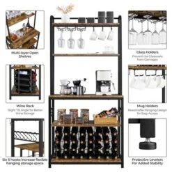 Yaheetech 65" Wine Bakers Rack Freestanding Wine Rack With Glass Holder And Wine Storage, Rustic Brown -Furniture GUEST 4cc0ef13 06e2 4f3a ace7 0a83d5430ba0