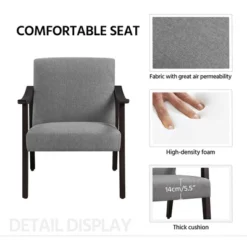 Yaheetech Fabric Accent Armchair With Rubber Wood Legs For Living Room Dark Gray -Furniture GUEST 4e0a9368 f871 4a08 a67b 9e4c45d3cb5c