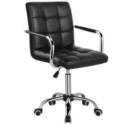 Yaheetech Modern Office Chair Height Adjustable Swivel Chair Mid Back PU Leather Chair -Furniture GUEST 4ee0916a 5b8e 4ce4 8e35 6b90337dd632