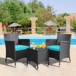 Yaheetech Wicker Rattan Coffee Table And Two Chairs Patio Conversation Set