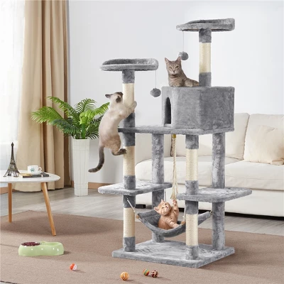 Yaheetech 59"H 4-Level Plush Cat Tree With Condos - Light Gray 1 Yaheetech 59"H 4-Level Plush Cat Tree With Condos - Light Gray