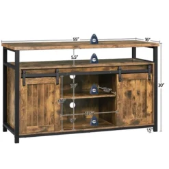 Yaheetech TV Cabinet For 65-inch TVs, Industrial TV Stand With Sliding Barn Doors，Rustic Brown