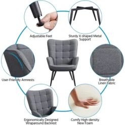 Yaheetech Accent Chair And Ottoman Set Arm Chair With Foot Rest For Living Room Gray -Furniture GUEST 50ad3bc0 6a15 4f33 9651 5193ebd91fd4