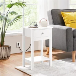 Yaheetech Wooden Side Table End Table With Recessed Power Outlets And USB Ports