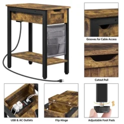 Yaheetech Narrow End Table Side Table With Charging Station -Furniture GUEST 51385f8e fe37 45ff 85d2 5d62e4b14be3