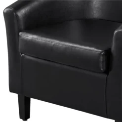Yaheetech Faux Leather Accent Arm Chair Barrel Chair With Ottoman For Living Room Black -Furniture GUEST 514b5d7c 464c 4df6 bb6d 2ba139debfbc