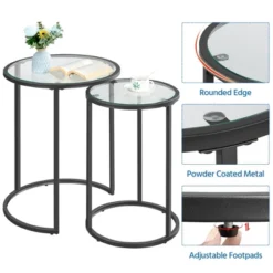 Yaheetech Round Nesting End Table Set With Metal Frame And Glass Top For Living Room 10 Yaheetech Round Nesting End Table Set With Metal Frame And Glass Top For Living Room -Furniture GUEST 5187e4ef 23d8 4dd3 b1b8 aabcf786c473