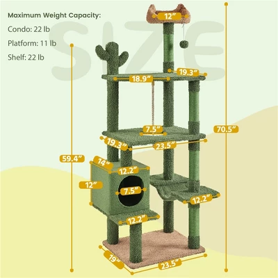 Yaheetech 70.5″ H Cactus Cat Tree Cat Tower With Natural Sisal, Green/Brown 2 Yaheetech 70.5″ H Cactus Cat Tree Cat Tower With Natural Sisal, Green/Brown - Image 2