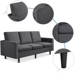 Yaheetech Modern Loveseat Sofa Upholstery Fabric 3-Seater Sofa Couch-Gray -Furniture GUEST 54a2432d d6e5 440b 8d0d d3827c57f4a6