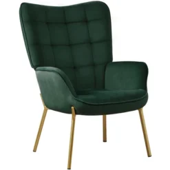 Yaheetech Velvet Upholstered Accent Chair With Tufted High Back Metal Legs For Living Room -Furniture GUEST 559a07f3 e082 40af 9ed1 66e230eb97e6