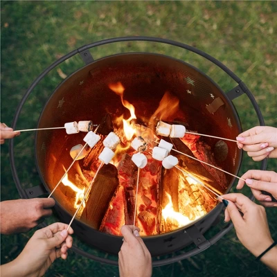 Yaheetech 30" Outdoor Fire Pit Set Heating Warm Equipment Including Poker Mesh Cover With Stars Moons Pattern Black 6 Yaheetech 30" Outdoor Fire Pit Set Heating Warm Equipment Including Poker Mesh Cover With Stars Moons Pattern Black - Image 6