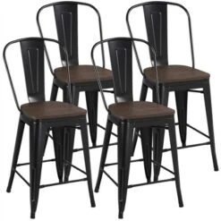 Yaheetech Pack Of 4 Classic Armless Metal Bar Stools With Footrest Backrest -Furniture GUEST 57f0db8c f718 4b90 899f ab0689c637fa