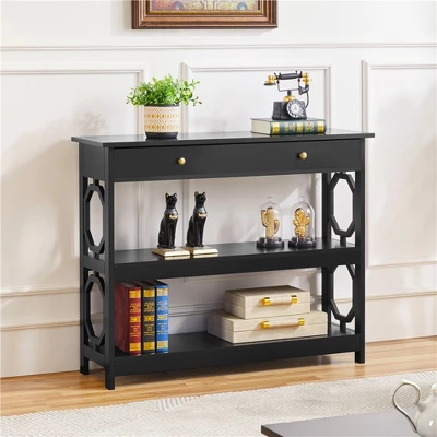 Yaheetech Drawer Console Table With Storage & Shelves For Living Room/Hallway/Entryway, Black 1 Yaheetech Drawer Console Table With Storage & Shelves For Living Room/Hallway/Entryway, Black