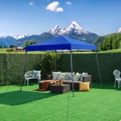 Yaheetech 10x10ft Waterproof Pop-Up Canopy With Carrying Bag, White/Blue