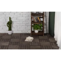 Yaheetech Pack Of 27 Fir Wood Flooring Tiles Interlocking Wood Tiles For Patio Garden