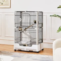 Yaheetech 4-Level Rolling Rabbit Cage With Platforms And Ramps, Chinchillas Gray