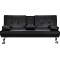 Yaheetech Convertible Faux Leather Sofa Bed Futon With Armrest -Furniture GUEST 5abe8a92 ca96 4708 9719 693e86a9fd2e