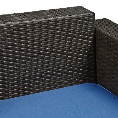 Yaheetech Patio Resin Wicker Sofa Outdoor Rattan Couch With Throw Pillows, Brown/Dark Blue 6 Yaheetech Patio Resin Wicker Sofa Outdoor Rattan Couch With Throw Pillows, Brown/Dark Blue - Image 6