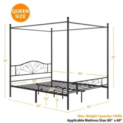 Yaheetech Metal Canopy Bed Frame, Four-poster Canopied Platform Bed With Arched Headboard -Furniture GUEST 5d312f44 89cf 4f7a 8af7 dfada7b6500e