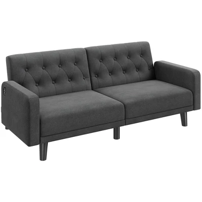 Yaheetech 63in Convertible Futon Sofa Bed With USB Ports For Living Room 8 Yaheetech 63in Convertible Futon Sofa Bed With USB Ports For Living Room - Image 8