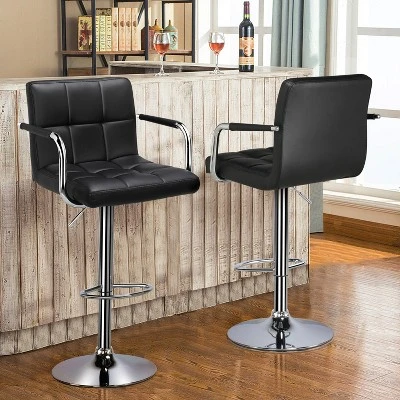Yaheetech 2PCS Swivel Adjustable Bar Stools With Large Steel Pedestal Base For Bar Counter 1 Yaheetech 2PCS Swivel Adjustable Bar Stools With Large Steel Pedestal Base For Bar Counter