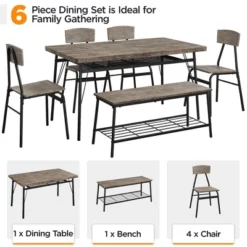 Yaheetech Farmhouse Space-Saving 6 Piece Dining Table Set With 2 Storage Racks For Kitchen -Furniture GUEST 5e1d3e95 2e12 4b2c a956 4651f9ad6985
