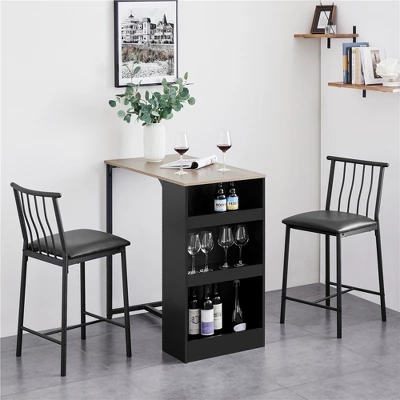 Yaheetech 3pcs Vintage Space-saving Counter Table Set With 3-layer Side Storage Shelf For Kitchen 1 Yaheetech 3pcs Vintage Space-saving Counter Table Set With 3-layer Side Storage Shelf For Kitchen