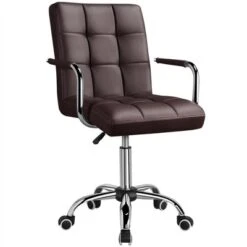 Yaheetech Modern Office Chair Height Adjustable Swivel Chair Mid Back PU Leather Chair -Furniture GUEST 60ab52aa c19e 43d4 9796 00d23cf82bb6