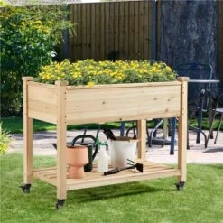 Yaheetech Elevated Garden Bed With Wheels For Vegetables Flowers Wood