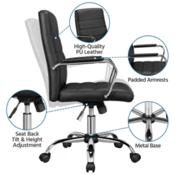 Yaheetech Mid-Back Office Chair With Arms 360° Swivel PU Leather Office Executive Chair -Furniture GUEST 628437fa e1a0 4235 b90c c19b71843bc1