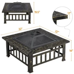 Yaheetech 32in Fire Pit Table Square Metal Firepit Stove Backyard Garden Fireplace For Camping -Furniture GUEST 63e71927 43a4 41d9 8303 710be0bac2f1