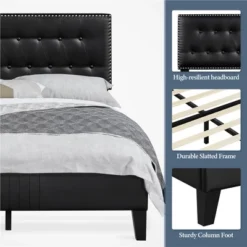 Yaheetech Upholstered Bed Frame With Button-Tufted Headboard -Furniture GUEST 64368027 5ced 4af2 a3bc 153a3d11c007