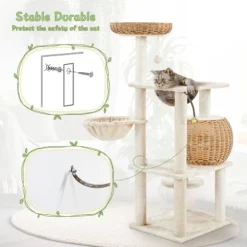 Yaheetech 54inch Rattan Cat Tree Cat Tower With Condo, Beige -Furniture GUEST 6635f5b5 8324 4539 bb14 1b5c95aeb57f