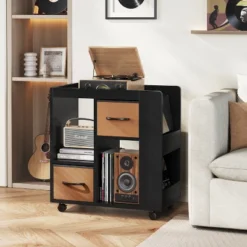 Yaheetech Modern Rolling End Table Side Table With 2 Foldable Fabric Drawers, Magazine Racks For Living Room