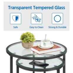 Yaheetech Round Nesting End Table Set With Metal Frame And Glass Top For Living Room 12 Yaheetech Round Nesting End Table Set With Metal Frame And Glass Top For Living Room -Furniture GUEST 676a1f6a 349d 4f96 b649 523700eecbd8