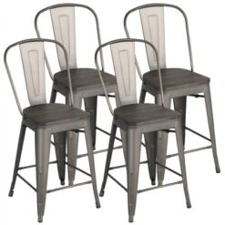 Yaheetech Pack Of 4 Classic Armless Metal Bar Stools With Footrest Backrest -Furniture GUEST 68640193 45bd 4371 a138 15e5a2eee096