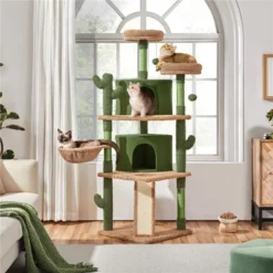 Yaheetech 66inch Cactus Cat Tree With Natural Sisal, Green/Brown