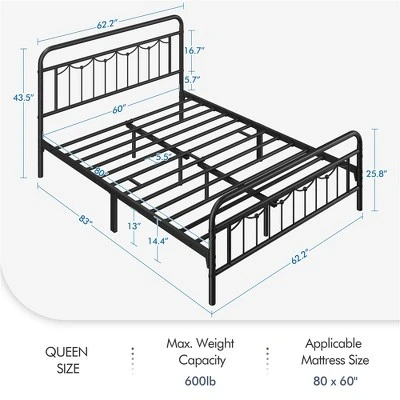 Yaheetech Metal Platform Bed Frame With Vintage Headboard And Footboard 2 Yaheetech Metal Platform Bed Frame With Vintage Headboard And Footboard - Image 2