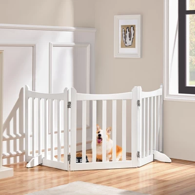 Yaheetech 24inch Tall Freestanding Wooden Pet Gate With Door, White 1 Yaheetech 24inch Tall Freestanding Wooden Pet Gate With Door, White