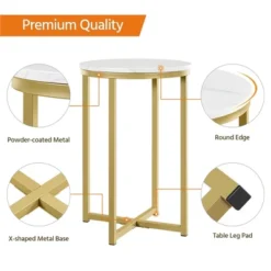 Yaheetech X-Based Faux Marble Side Table, Round Tabletop, Sturdy Metal Legs -Furniture GUEST 699dbbb3 0635 455a be10 56f26c81d055