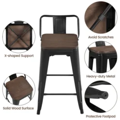 Yaheetech 24" Low Back Metal Counter Height Bar Stools With Wood Seat & Footrest, Set Of 4 -Furniture GUEST 69eaf65d bb68 4ffc 90c9 94e5e5230d20