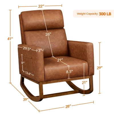 Yaheetech Faux Leather Upholstered Rocking Chair With Rubberwood Legs Brown 2 Yaheetech Faux Leather Upholstered Rocking Chair With Rubberwood Legs Brown - Image 2