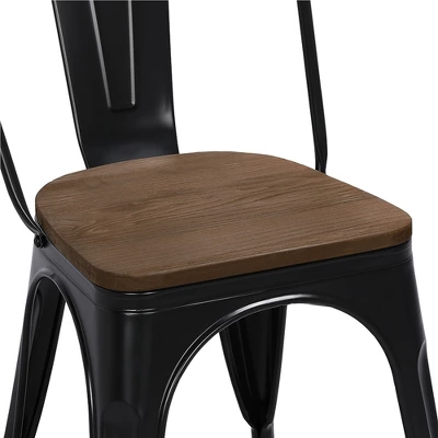 Yaheetech 4PCS Metal Frame And Wood Seat Stackable Dining Chairs With Backrest Footrests 4 Yaheetech 4PCS Metal Frame And Wood Seat Stackable Dining Chairs With Backrest Footrests - Image 4