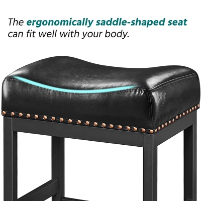 Yaheetech 26"H Bar Stools Faux Leather Counter Height Stools With Nailhead Trims Set Of 2, Black 5 Yaheetech 26"H Bar Stools Faux Leather Counter Height Stools With Nailhead Trims Set Of 2, Black - Image 5