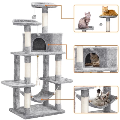 Yaheetech 59"H 4-Level Plush Cat Tree With Condos - Light Gray 3 Yaheetech 59"H 4-Level Plush Cat Tree With Condos - Light Gray - Image 3