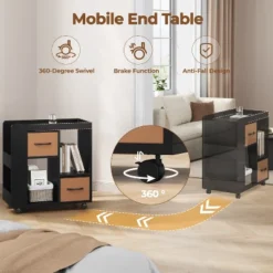 Yaheetech Modern Rolling End Table Side Table With 2 Foldable Fabric Drawers, Magazine Racks For Living Room -Furniture GUEST 709b18ef e943 4e82 8199 a155f93bd989