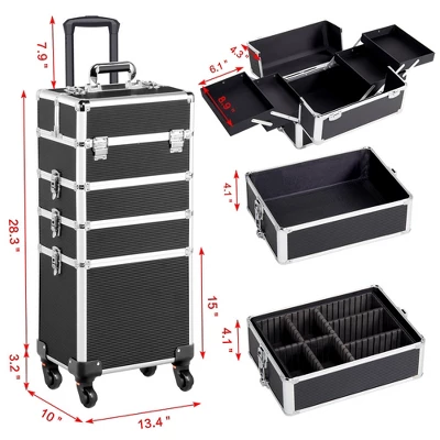 Yaheetech 4-In-1 Aluminum Rolling Cosmetic Makeup Train Cases 2 Yaheetech 4-In-1 Aluminum Rolling Cosmetic Makeup Train Cases - Image 2