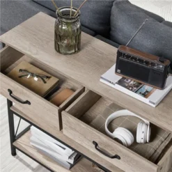 Yaheetech 3 Tier Console Table Sofa Table With Power Outlet, Gray -Furniture GUEST 715a0e51 0d77 4d20 b1f8 953b6b37242c