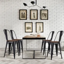 Yaheetech Pack Of 4 Classic Armless Metal Bar Stools With Footrest Backrest